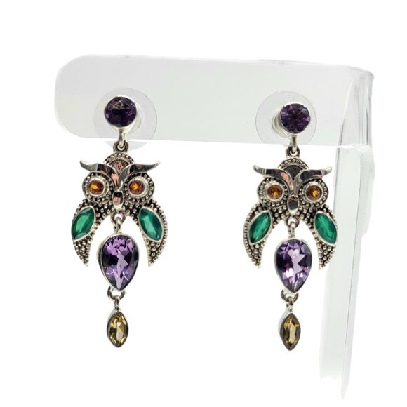Nicky Butler Owl Earrings Amethyst & Gemstone .925 Sterling Silver New - Picture 4 of 7